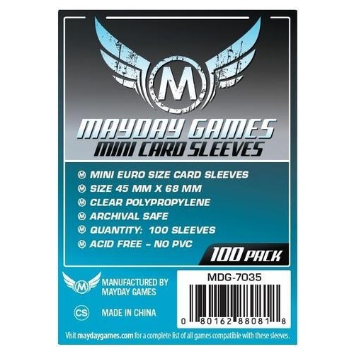 Mayday 7035 - Standard Mini Euro Card Sleeves (Pack of 100) - 45 MM X 68 MM